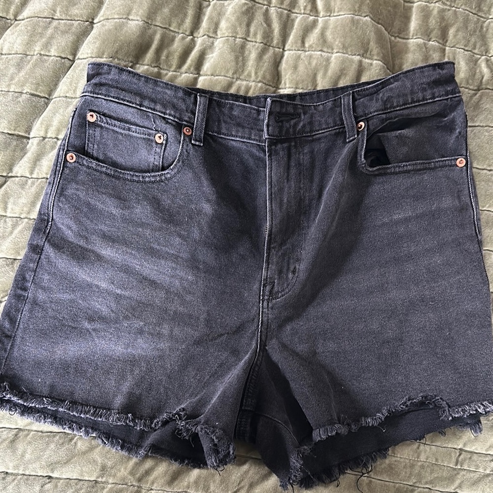 American Eagle Outfitters Black Jean Shorts Distressed Hem